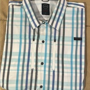 Wrangler Men's Blue and White Plaid Button Down Shirt
